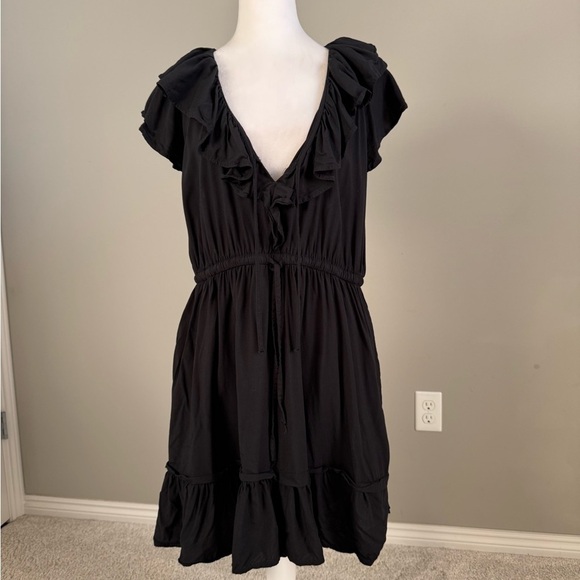 Old Navy V-Neck Black Tiered Mini Dress with Pockets Large - Picture 2 of 8